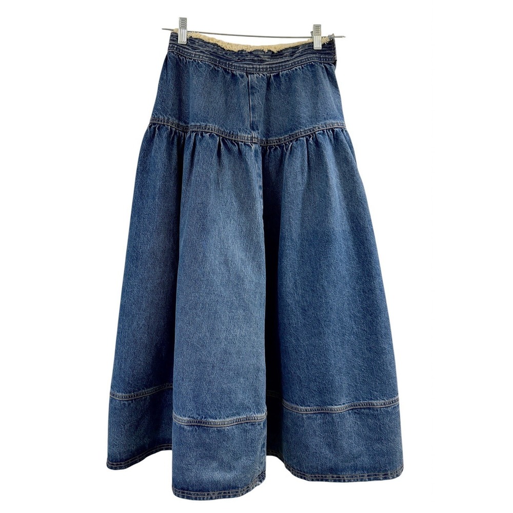 Ulla Johnson Astrid Denim Midi Skirt NWOT Retail $530 Frayed Waist Indigo Boho 4 - Picture 6 of 13